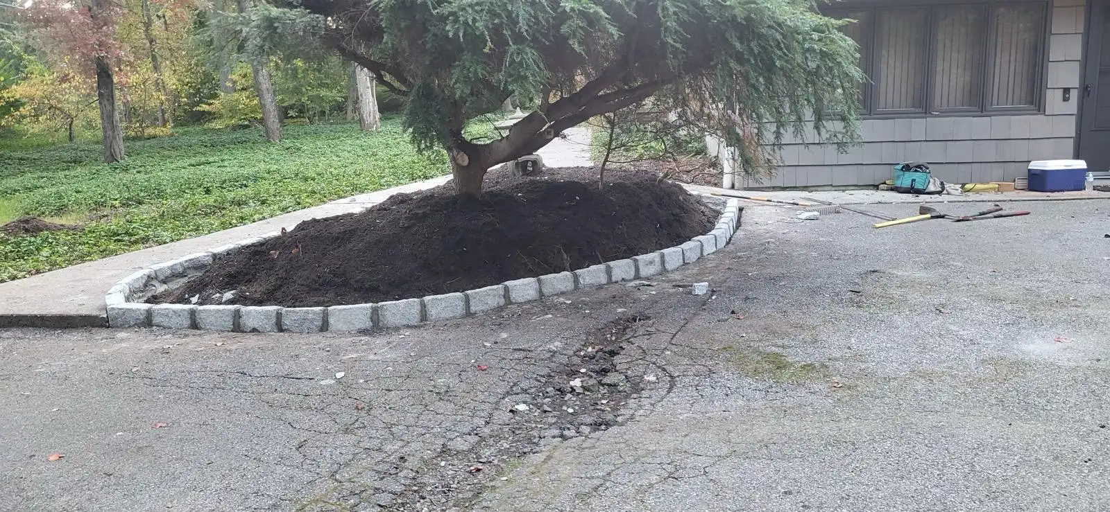 Wood chipping brush on site after tree removal in Connecticut
