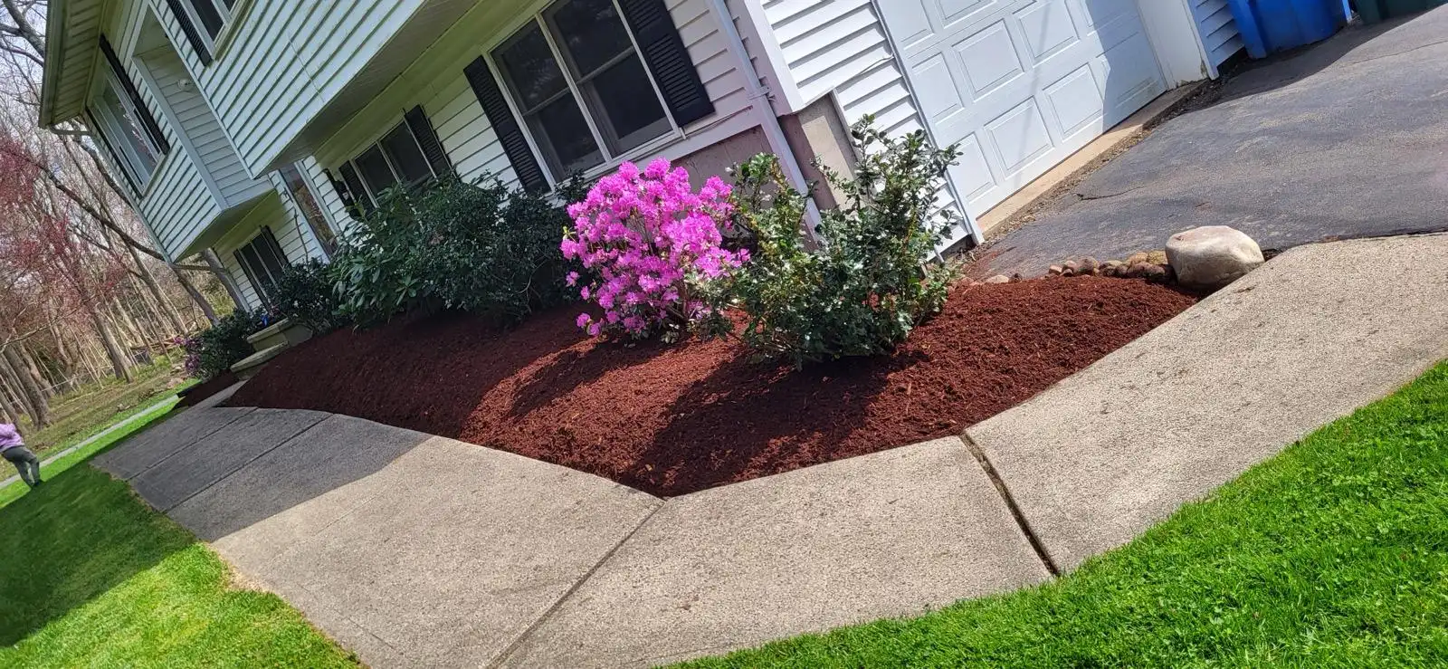 Landscaping crew working on a residential lawn in Connecticut